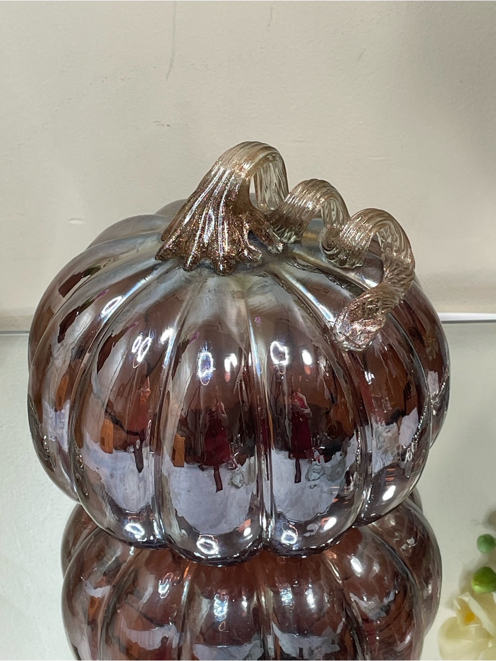 Artisan Hand Blown Glass Pumpkin Metallic Amethyst Purple Fall 7"@